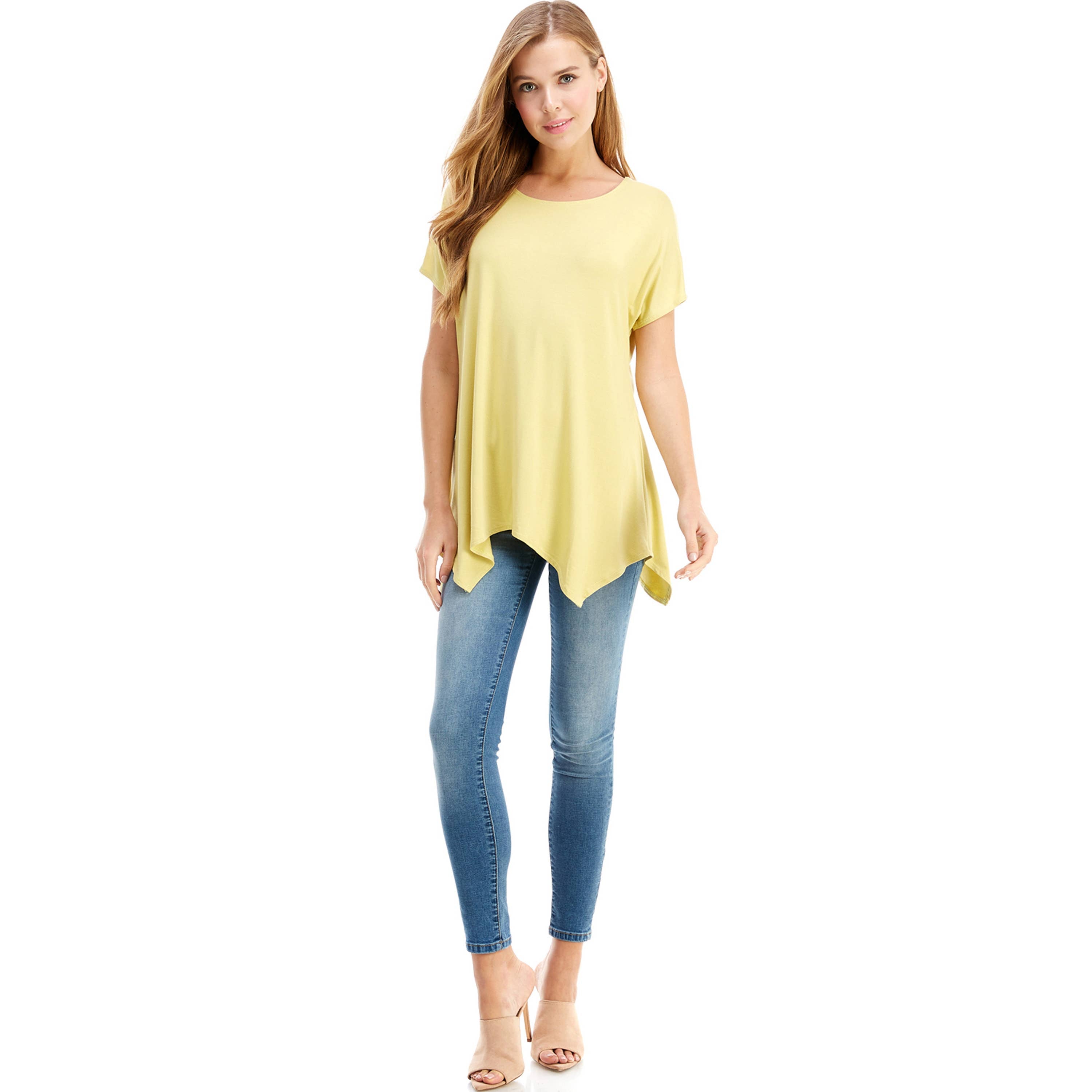 ATP-2307RS Cap Sleeve Basic Asymmetric Tunic | Made in USA | Azules Wholesale