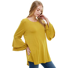 ATP-2314RS Rayon/Spandex Tunic With Double Layer Bell Sleeve | Made in USA | Azules Wholesale