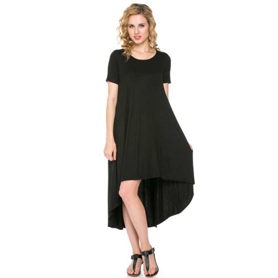 ADM-8246RS Short Sleeve High-Low Midi Dress | Made in USA | Azules Wholesale