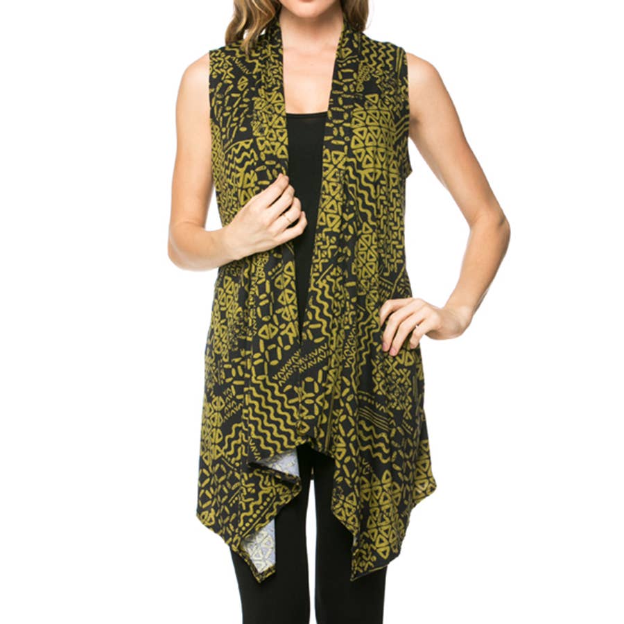 AJK-2071PR- Multi Print Sleeveless Cardigan Vest | Made in USA | Azules Wholesale