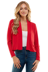 AJK-3018RS-Women's Long Sleeve Open Front Cropped Cardigan | Made in USA | Azules Wholesale