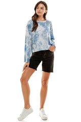 ATP-2336FT- Women's Tie Dye Raw Edge French Terry Top | Made in USA | Azules Wholesale