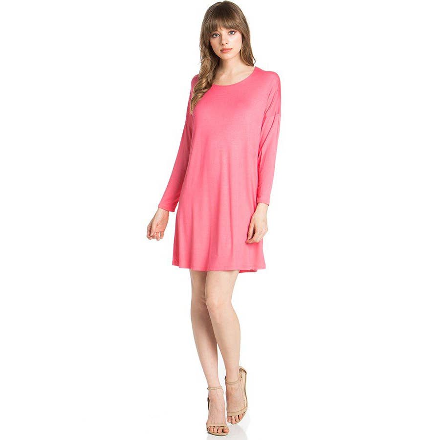 ADS-8225RS Long Sleeve Above The Knee Loose Fit Tunic Dress | Made in USA | Azules Wholesale