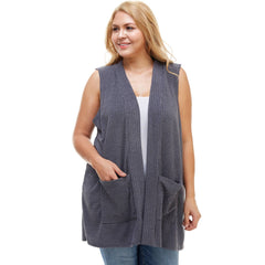 AJK-3012HC PLUS SIZE Ribbed Sleeveless Cardigan with Pockets | Made in USA | Azules Wholesale