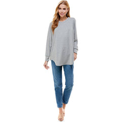 ATP-2321FT-Women's Oversized Long Sleeve Crew Neck Tunic | Made in USA | Azules Wholesale