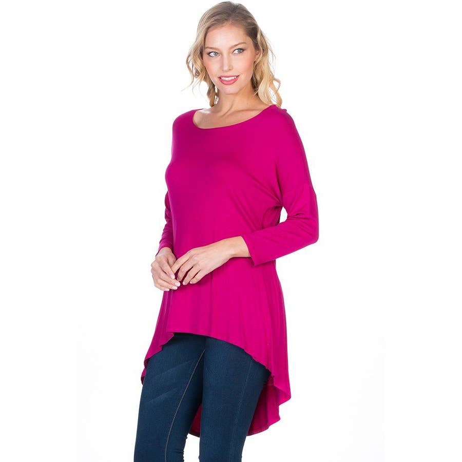 ATP-2211RS 3/4 SLEEVE HIGH-LOW TUNIC TOP | Made in USA | Azules Wholesale