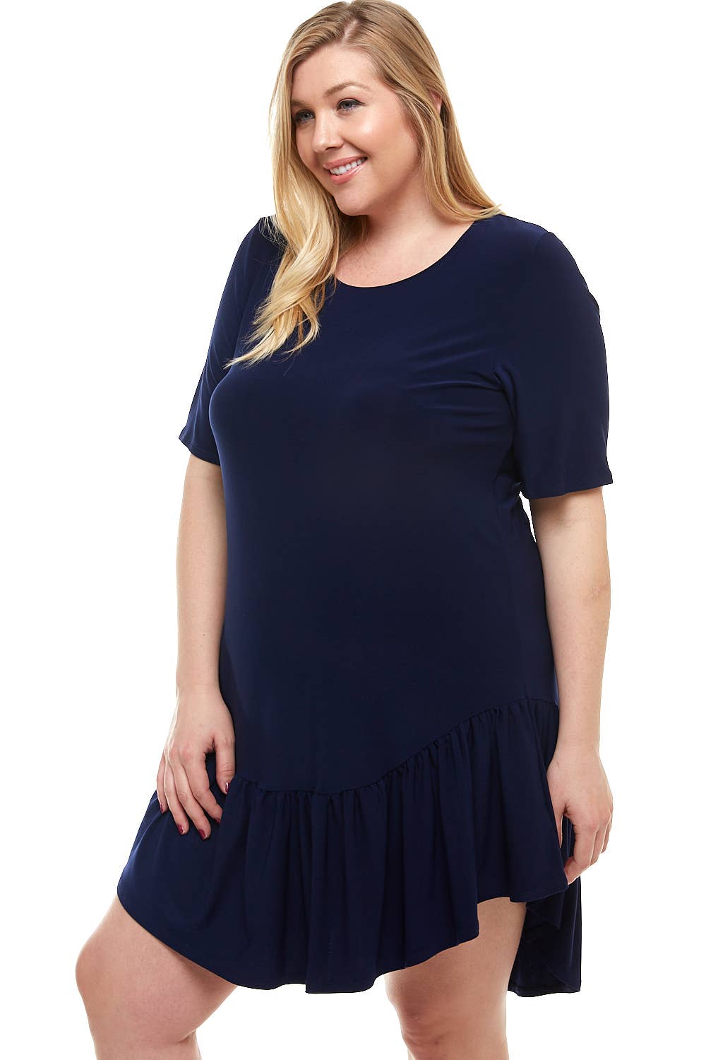 ADS-8265PSX Plus Size Mini Dress with Ruffle Hem | Made in USA | Azules Wholesale