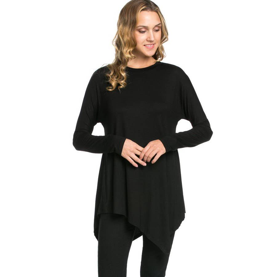 ATP-2262RS Asymmetric Crew Neck Long Sleeve Tunic | Made in USA | Azules Wholesale