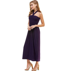 ADL-8268PS Halter Smocked Maxi Dress with Shirred Upper Top | Made in USA | Azules Wholesale