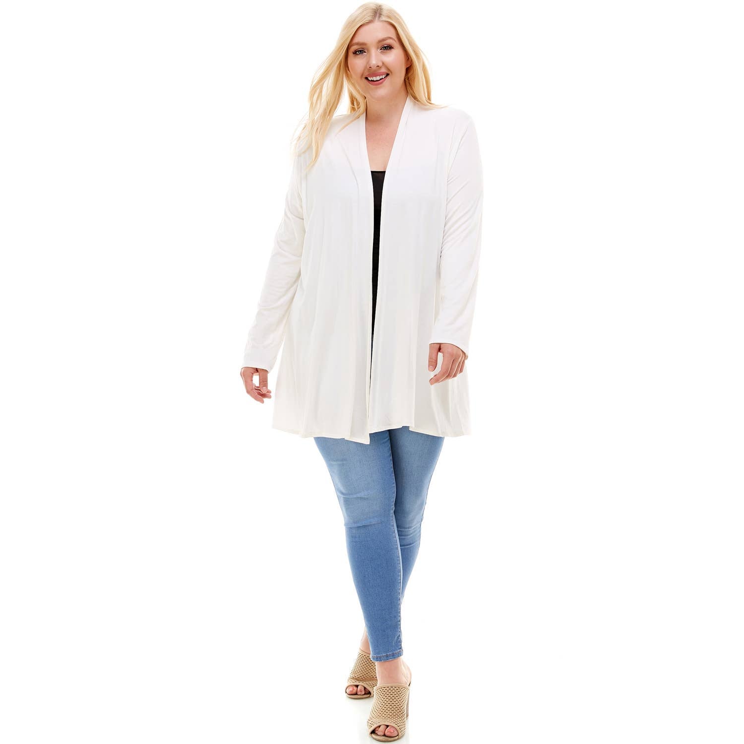 AJK-3001RSX Plus Size Long Sleeve Open Front Drape Cardigan | Made in USA | Azules Wholesale