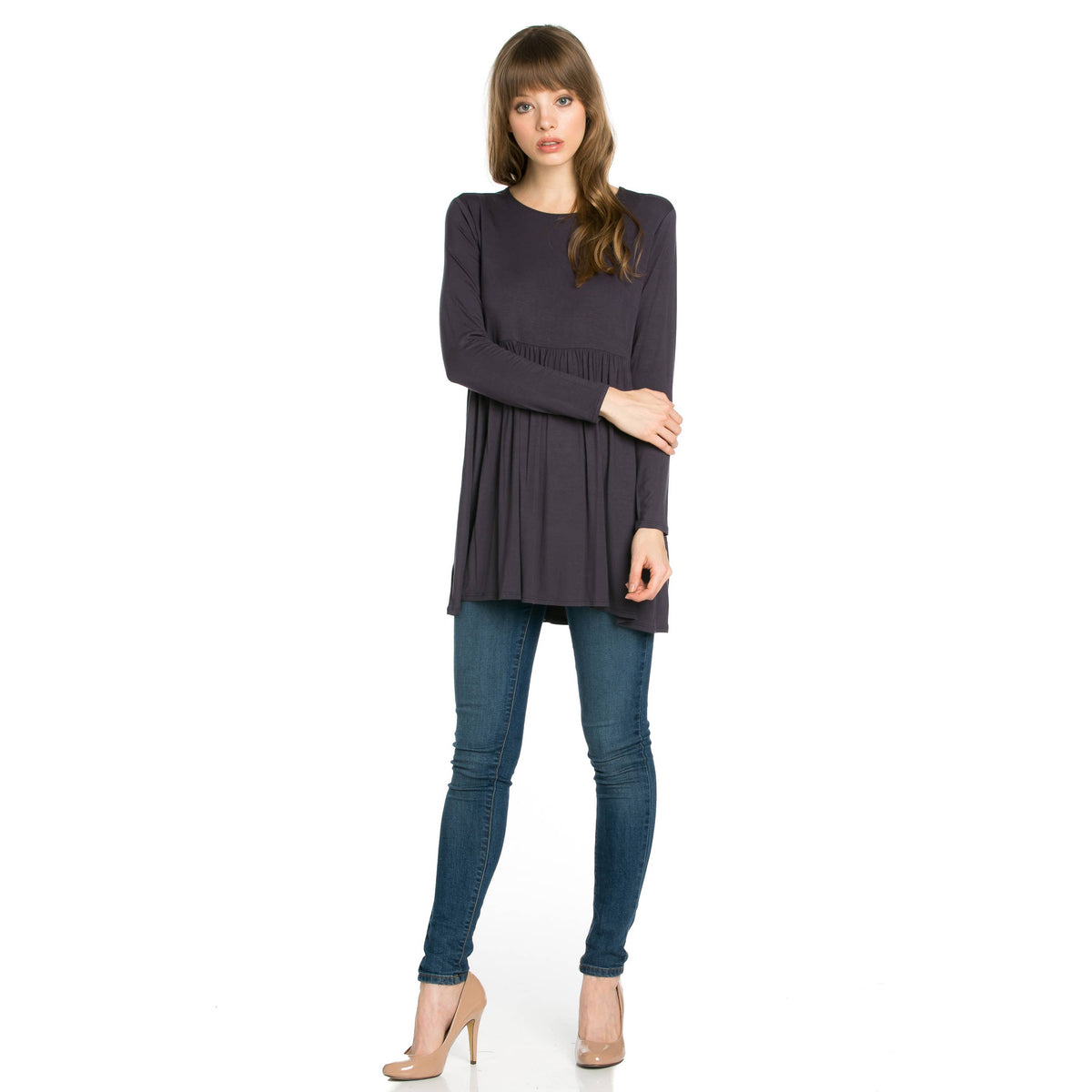 ATP-2271RS Long Sleeve Ruffle Hem Tunic | Made in USA | Azules Wholesale