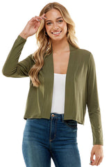 AJK-3018RS-Women's Long Sleeve Open Front Cropped Cardigan | Made in USA | Azules Wholesale