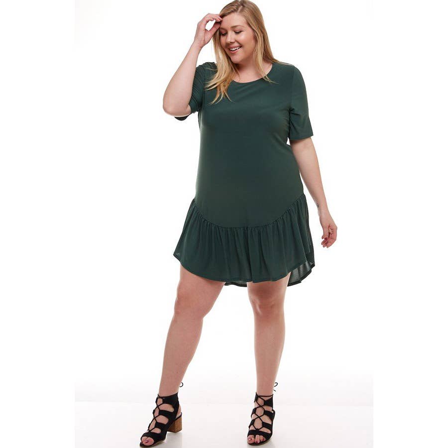 ADS-8265PSX Plus Size Mini Dress with Ruffle Hem | Made in USA | Azules Wholesale