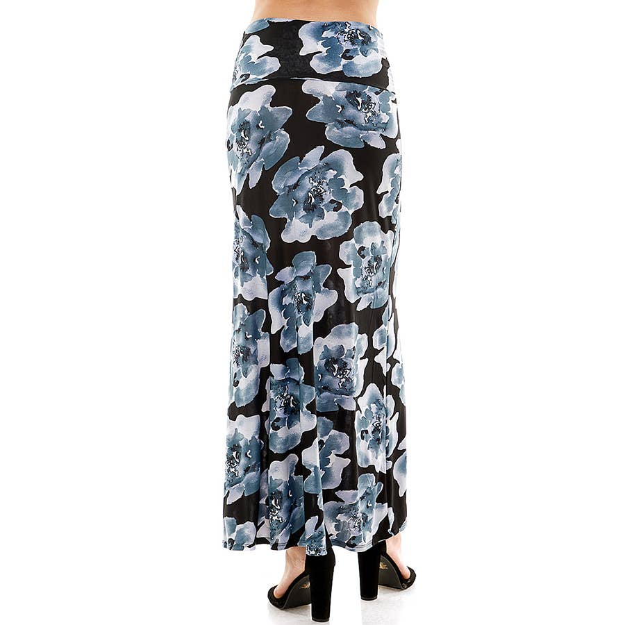 ASK-9001PS High Waisted Floral Print Maxi Skirt | Made in USA | Azules Wholesale