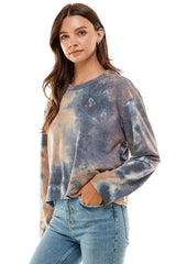 ATP-2336FT- Women's Tie Dye Raw Edge French Terry Top | Made in USA | Azules Wholesale