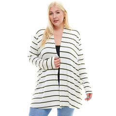 AJK-3001RSX-STRIPE Plus SIze Long Sleeve Stripe Cardigan | Made in USA | Azules Wholesale