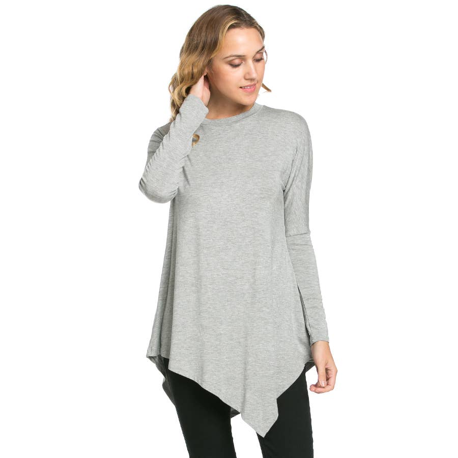 ATP-2262RS Asymmetric Crew Neck Long Sleeve Tunic | Made in USA | Azules Wholesale