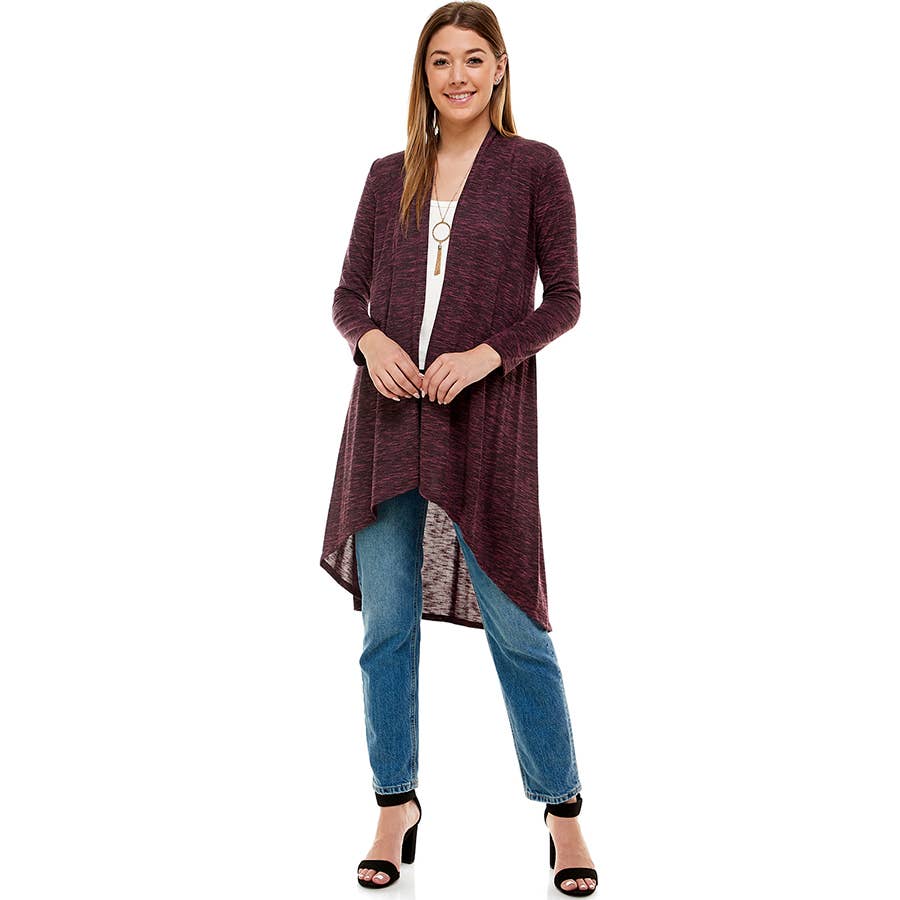 AJK-2063HC Super Soft Open Front Drape High Low Long Cardi | Made in USA | Azules Wholesale