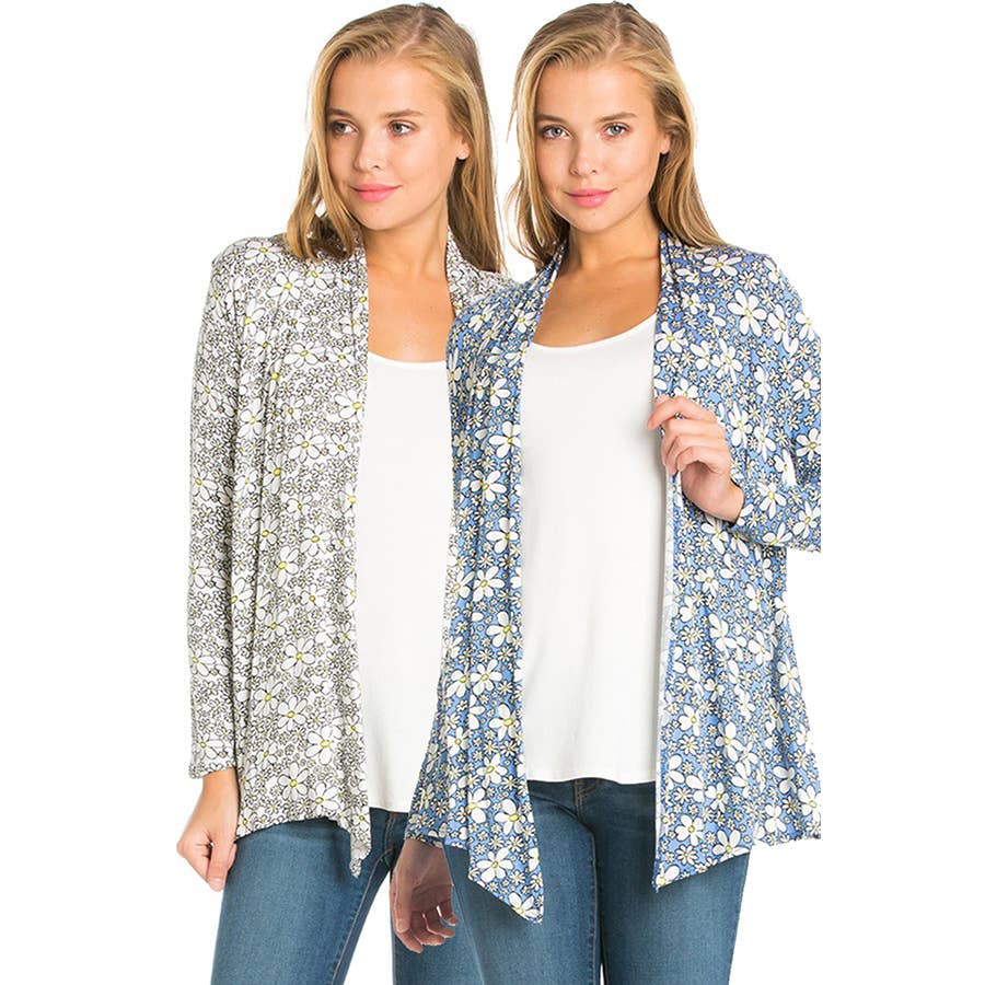 AJK-2057RS-Women's Floral Print Open Front Cardigan | Made in USA | Azules Wholesale