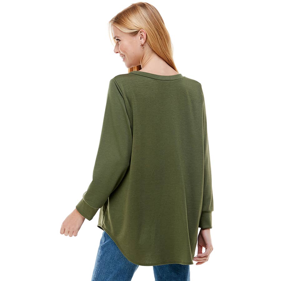 ATP-2321FT-Women's Oversized Long Sleeve Crew Neck Tunic | Made in USA | Azules Wholesale