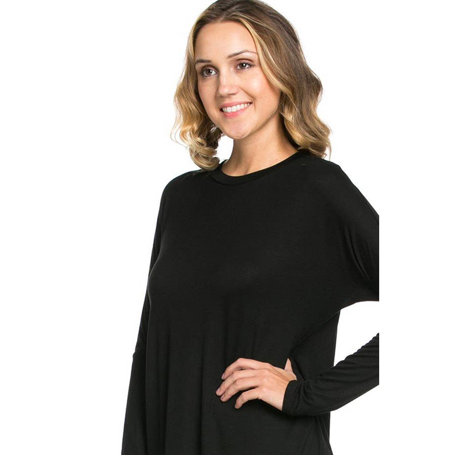 ATP-2262RS Asymmetric Crew Neck Long Sleeve Tunic | Made in USA | Azules Wholesale