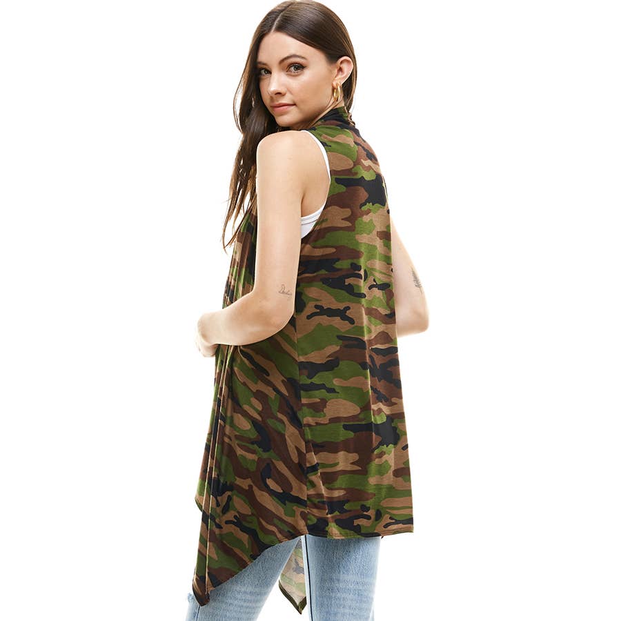 AJK-2071PS- Camo Print Sleeveless Cardigan Vest | Made in USA | Azules Wholesale