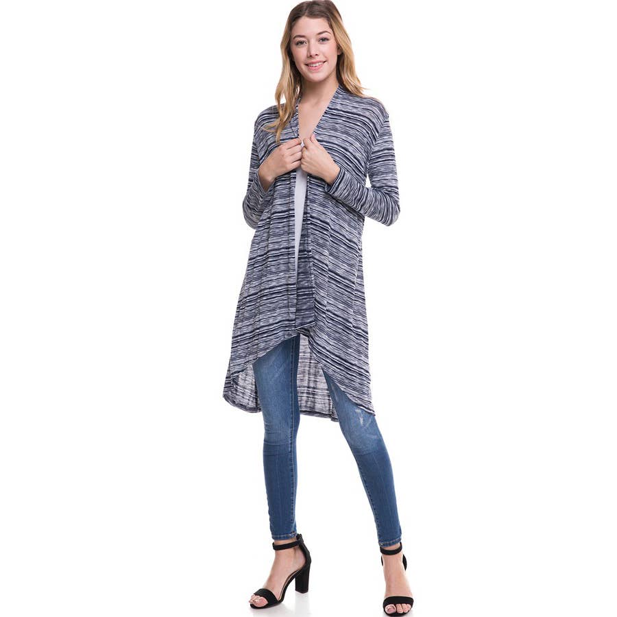 AJK-2063HC Super Soft Open Front Drape High Low Long Cardi | Made in USA | Azules Wholesale