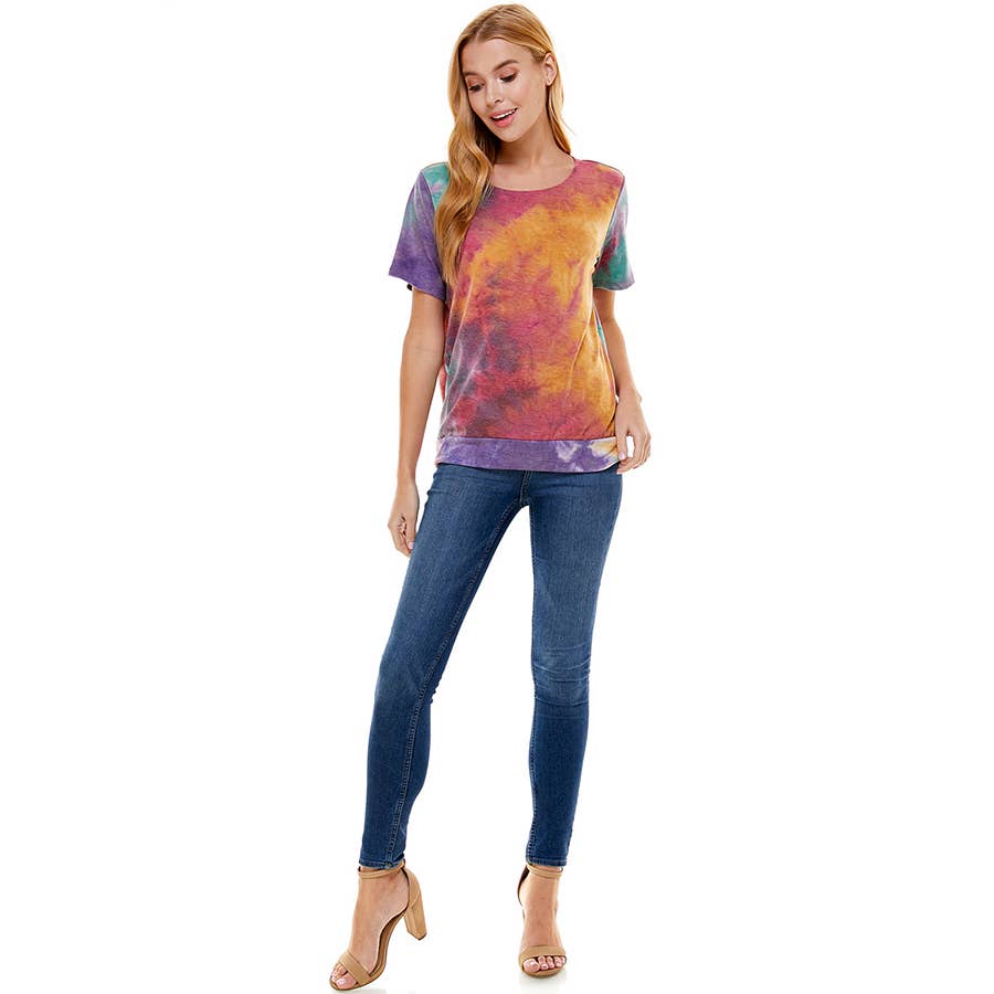 ATP-2328FT-Women's French Terry Tie Dye Top with Band | Made in USA | Azules Wholesale