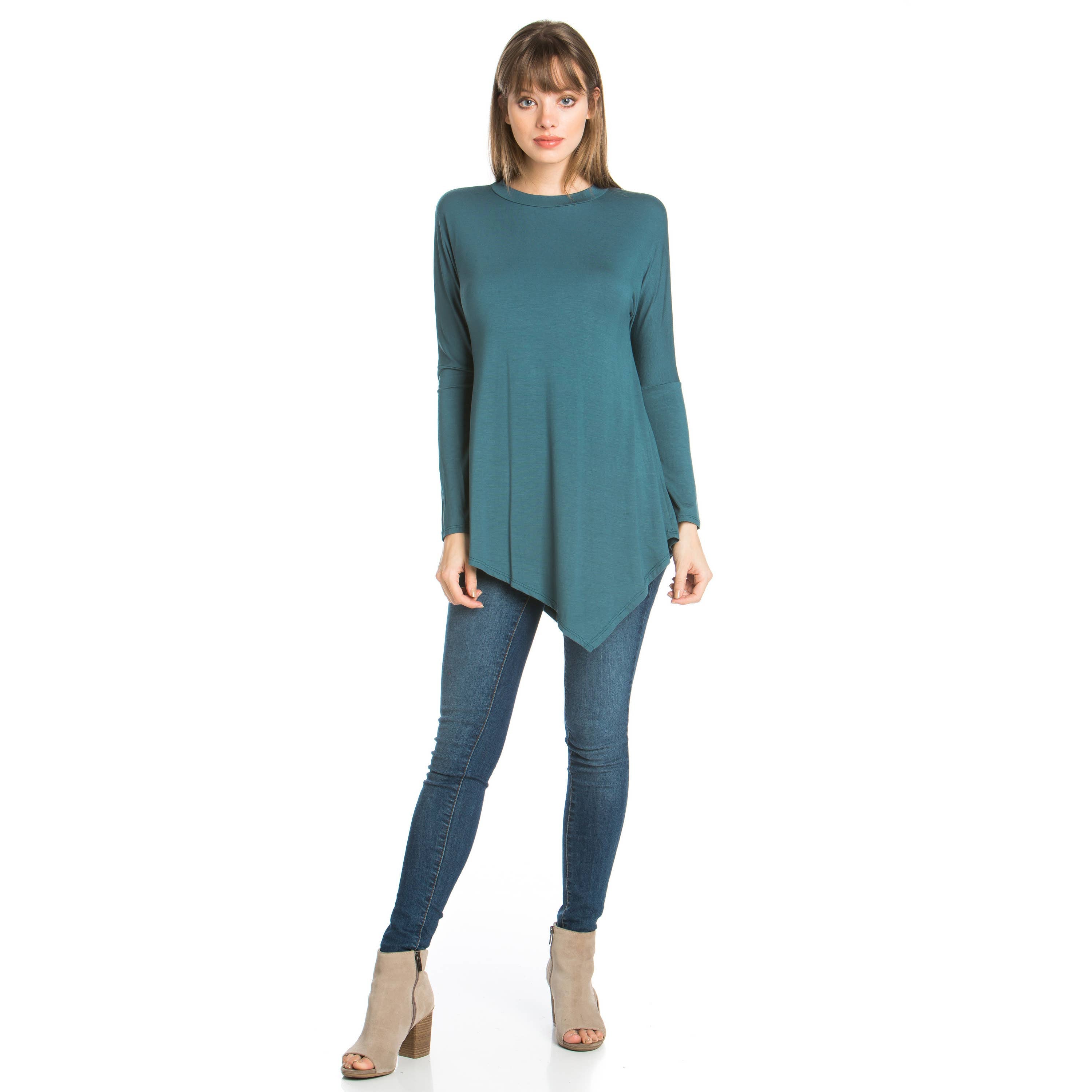 ATP-2262RS Asymmetric Crew Neck Long Sleeve Tunic | Made in USA | Azules Wholesale