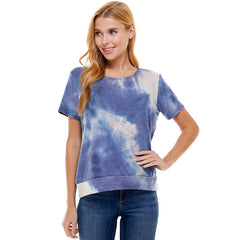 ATP-2328FT-Women's French Terry Tie Dye Top with Band | Made in USA | Azules Wholesale