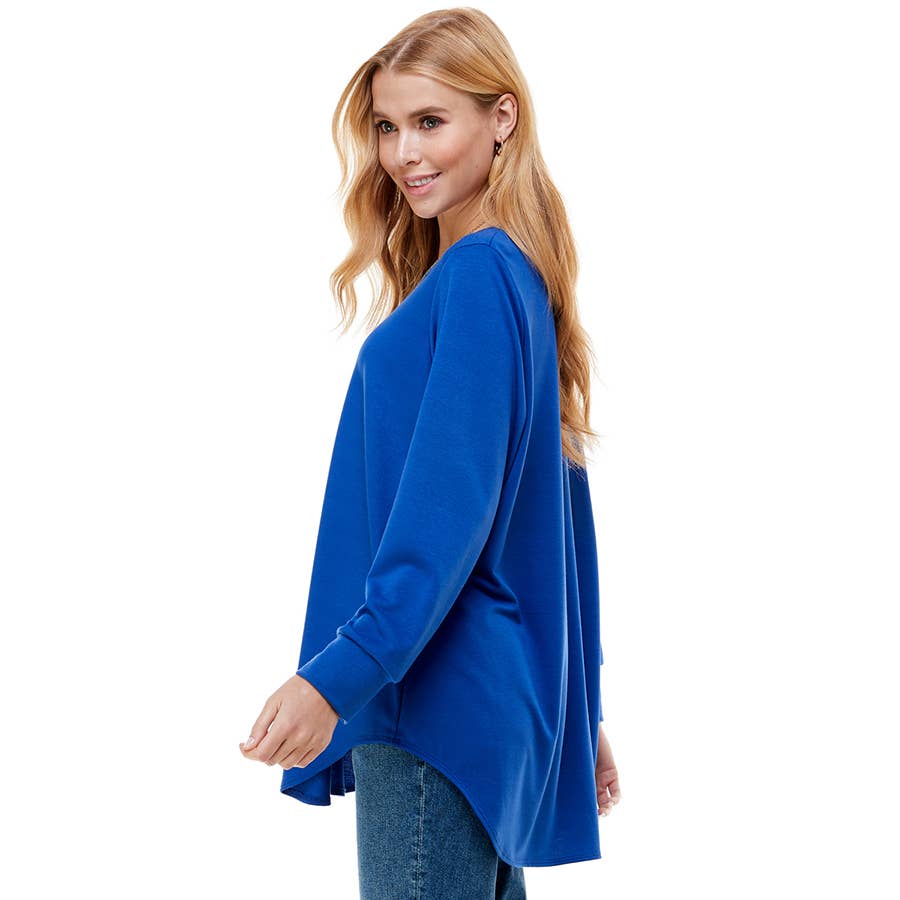 ATP-2321FT-Women's Oversized Long Sleeve Crew Neck Tunic | Made in USA | Azules Wholesale