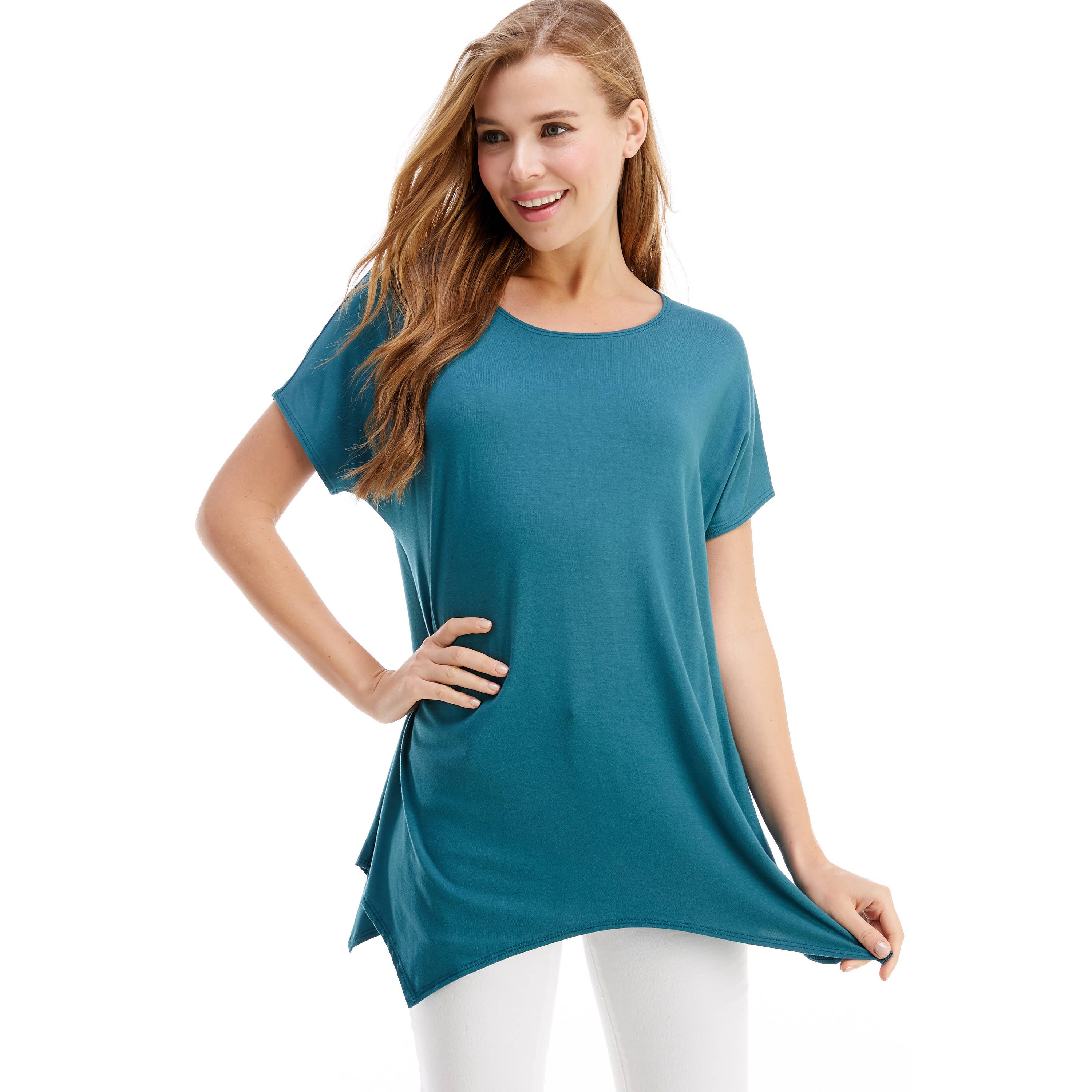 ATP-2307RS Cap Sleeve Basic Asymmetric Tunic | Made in USA | Azules Wholesale