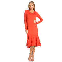 ADM-8258RS Ruffle Hem Long Sleeve Midi Dress | Made in USA | Azules Wholesale