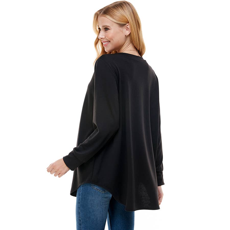 ATP-2321FT-Women's Oversized Long Sleeve Crew Neck Tunic | Made in USA | Azules Wholesale